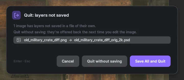 Quitting with layers not saved